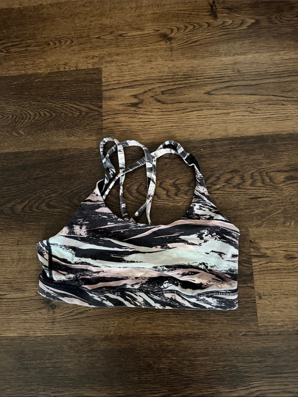 lululemon athletica Marble Print Strappy Sports Bra - Black, Pink, Cream